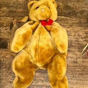 Golden Brown Teddy Bear with Red Bow